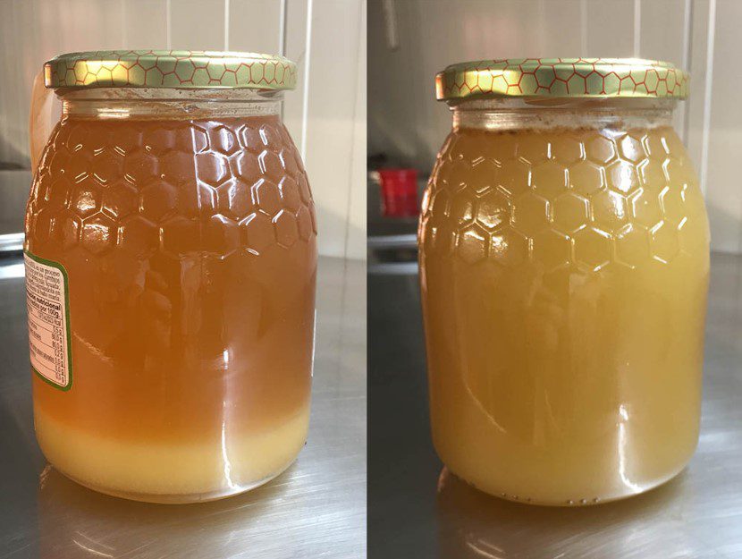 tarros de miel con glucosa precipitada